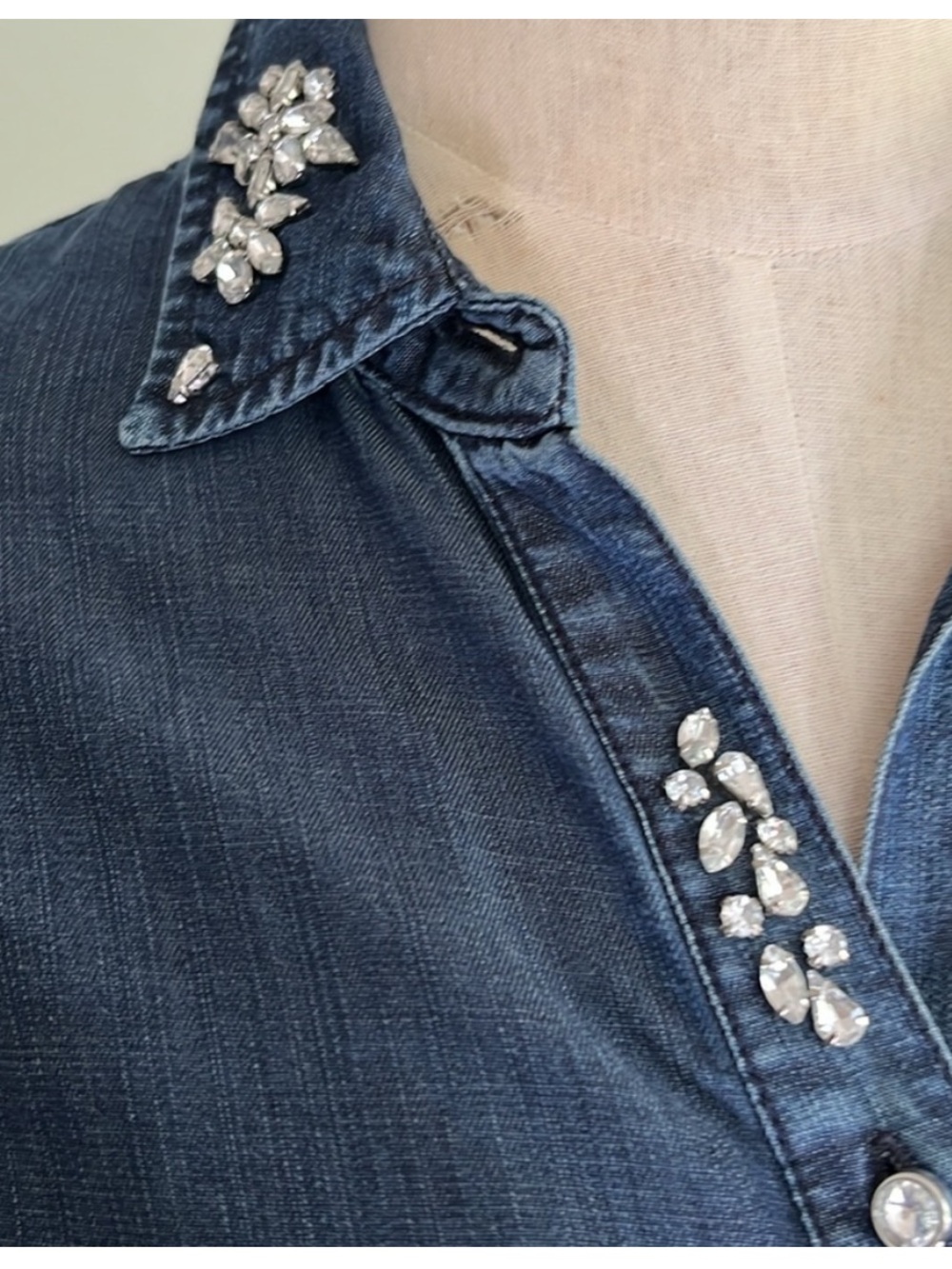 Chico's Embellished Denim Shirt - Blue - Picture 5 of 10